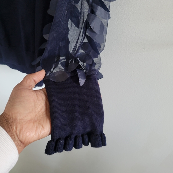 WILDFLOWERS Sweater With Sheer Petal Applique Sleeves Ruffle Trim Size L - Picture 7 of 10